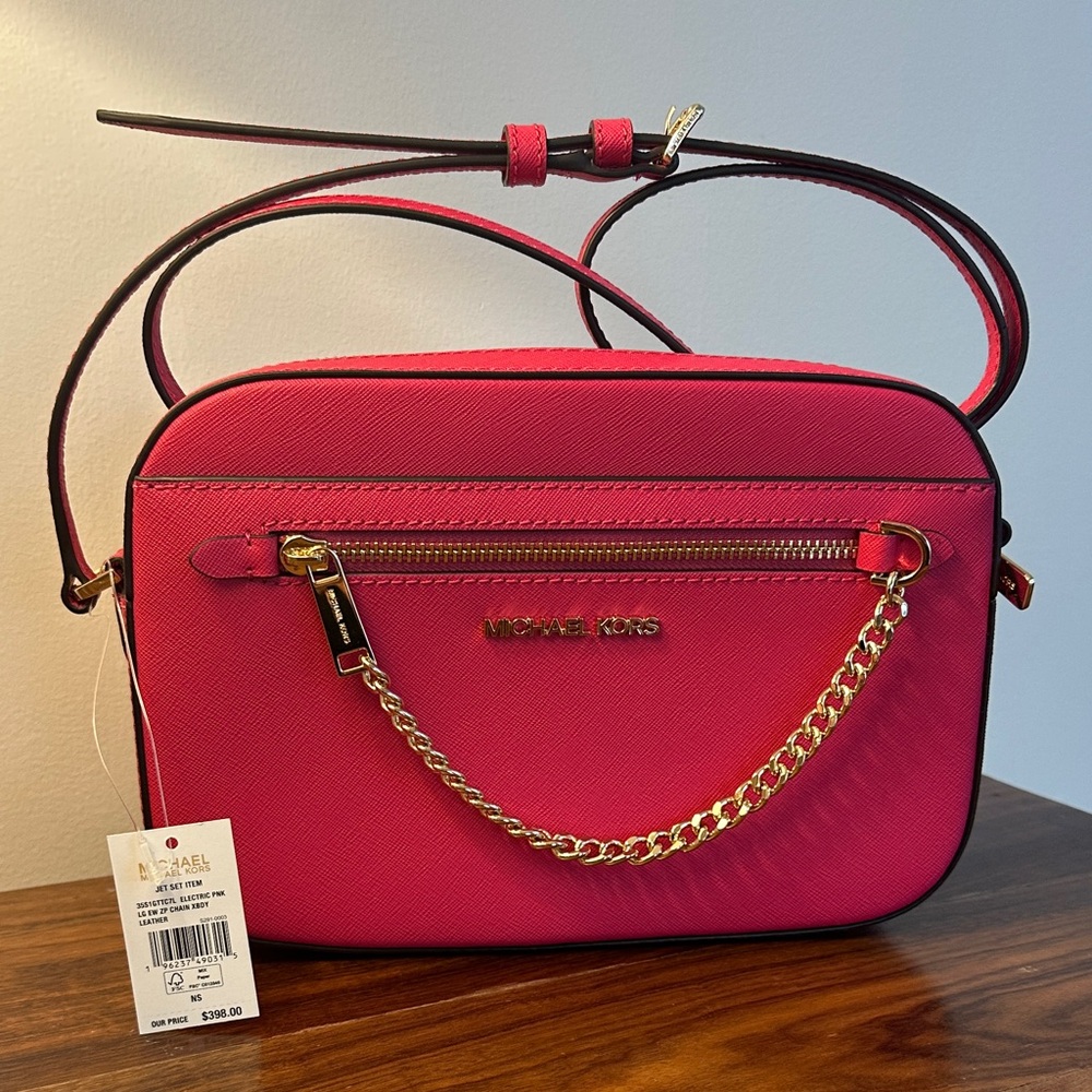 Michael Kors Fuchsia Crossbody Bag with Gold Chain